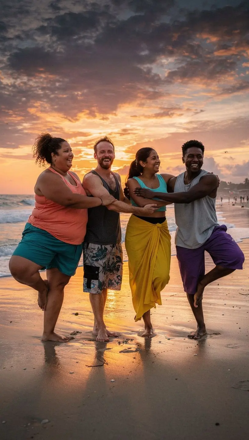 Un grupo de personas realizando ejercicios de estabilidad en un entorno natural.