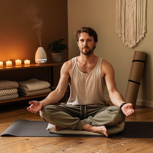 Una pareja practicando yoga en pareja, enfocados en el equilibrio.
